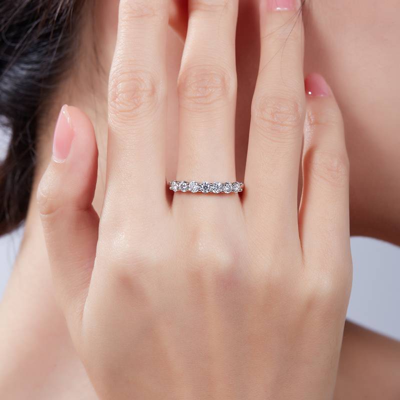 Seven Star Ring S925 Silver Plated Platinum Moissanite 70 Points D-Grade